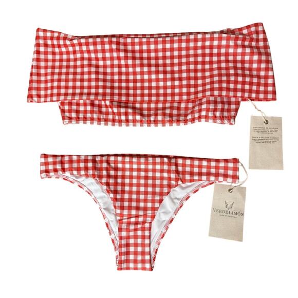Verdelimon Santa Cruz Off-The-Soulder Top/ Low Rise Bottom Bikini Set Size S - Picture 1 of 11